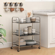 3 Tier Stainless Steel Kitchen Trolley With Adjustable Shelves For Storage, Silver