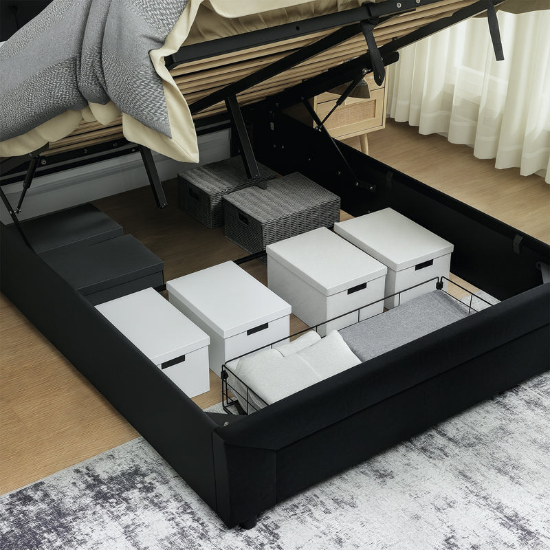 Black Double Ottoman Bed Frame with Spacious Front Drawer for Extra Storage