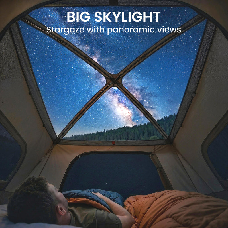 Family Camping Tent with Quick 2 Room Setup and Skylights for Easy Outdoor Living Brown Khaki