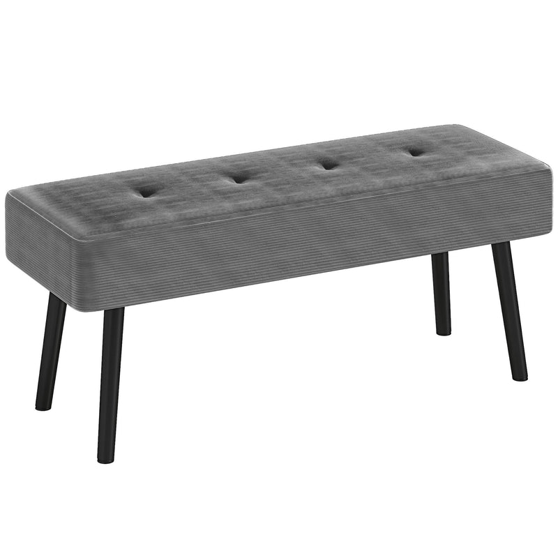 Bedroom Bench with Padded Seat and Steel Legs for Entryway or Living Room Grey Corduroy by HOMCOM