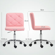 Pink PU Leather Armless Swivel Chair With Adjustable Height For Home Office Or Vanity