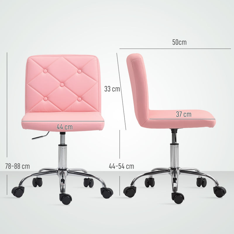 Pink PU Leather Armless Swivel Chair With Adjustable Height For Home Office Or Vanity