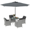 Light Grey 4 Seater Rattan Patio Dining Set with Parasol and Cushions by Outsunny