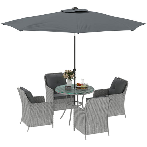 Light Grey 4 Seater Rattan Patio Dining Set with Parasol and Cushions by Outsunny