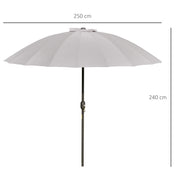 Light Grey 2.5m Tilting Garden Parasol With Pleated Canopy For Sun Protection