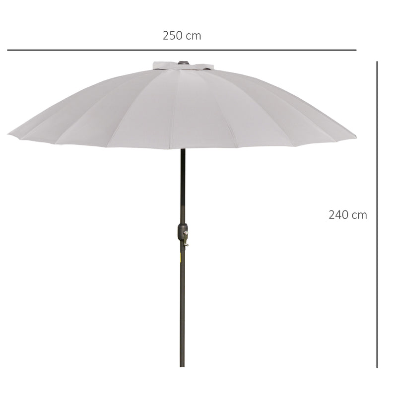 Light Grey 2.5m Tilting Garden Parasol With Pleated Canopy For Sun Protection