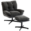 Swivel Accent Chair and Footstool Set for Relaxing in Living Room or Bedroom Dark Grey AOSOM