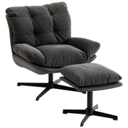 Swivel Accent Chair and Footstool Set for Relaxing in Living Room or Bedroom Dark Grey AOSOM