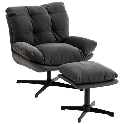 Swivel Accent Chair and Footstool Set for Relaxing in Living Room or Bedroom Dark Grey AOSOM