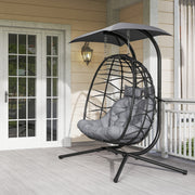 Black Rattan Double Hanging Egg Chair With Canopy and Cushions for Garden by Outsunny