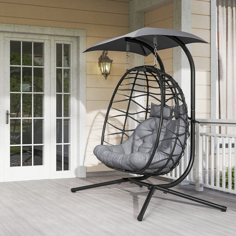 Black Rattan Double Hanging Egg Chair With Canopy and Cushions for Garden by Outsunny