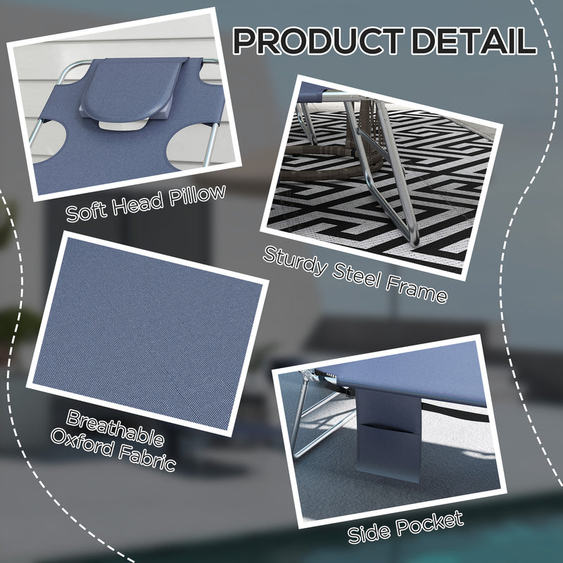 Grey Foldable Sun Lounger Set of 2 with Reading Hole and Adjustable Backrest for Garden AOSOM