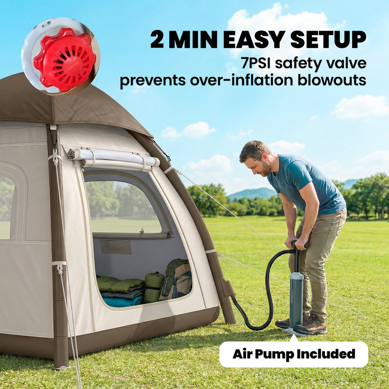 Inflatable Camping Tent With Fast Setup and Standing Height for Comfortable Shelter Cream White