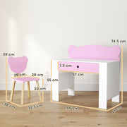 Kids Desk and Chair Set with Storage Drawer for Study and Play Pink White AOSOM