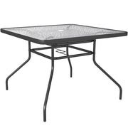 Square Glass Garden Dining Table with Umbrella Hole 100 x 100 cm