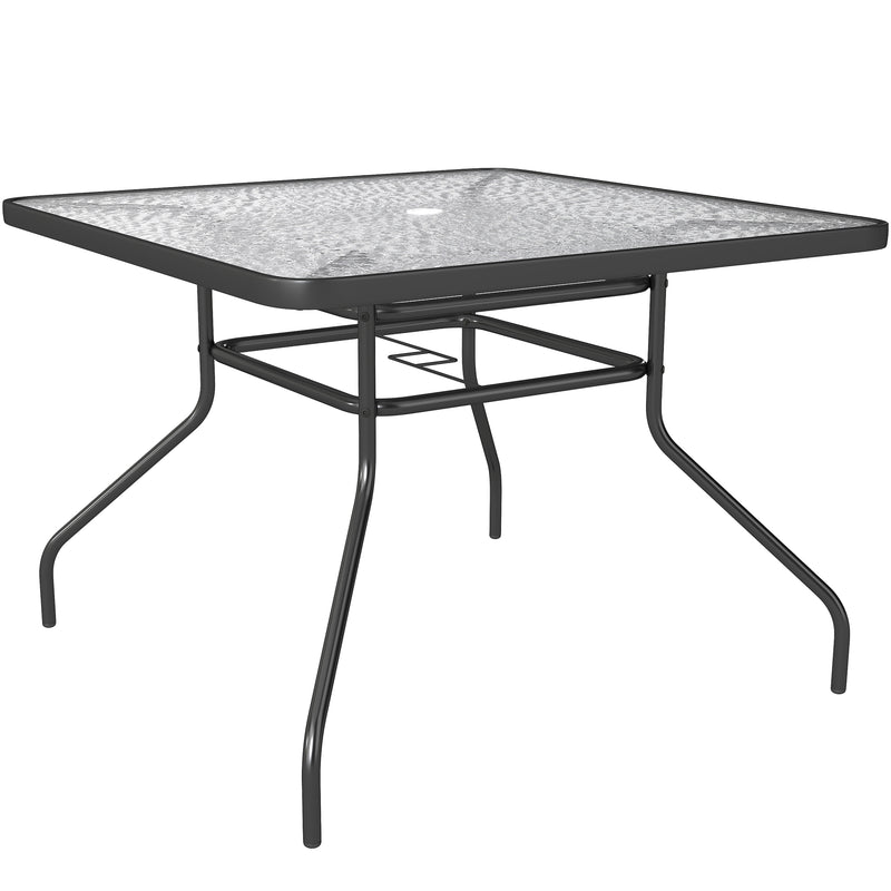 Square Glass Garden Dining Table with Umbrella Hole 100 x 100 cm