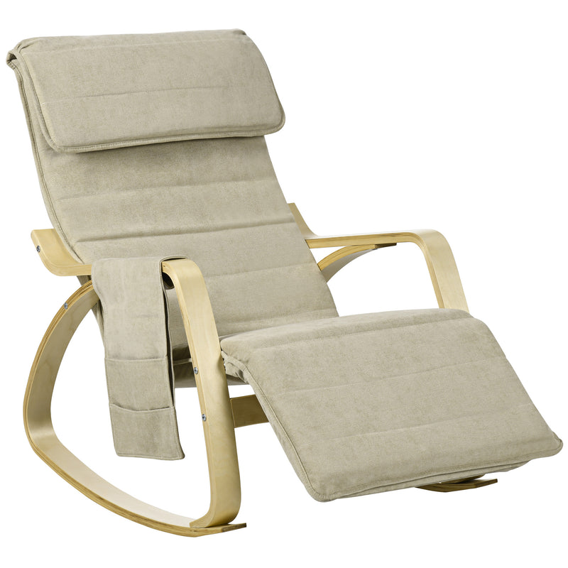 Rocking Recliner Lounge Chair with Adjustable Footrest and Side Pocket for Relaxing Khaki