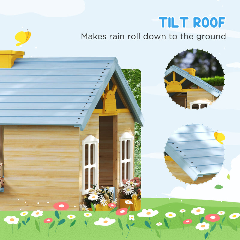 Wooden Outdoor Playhouse for Children with Bench and Plant Boxes for Creative Garden Play Blue