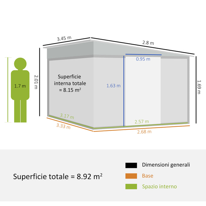 Corrugated Metal Garden Storage Shed Weatherproof Black 3.3 x 2.68m by Outsunny