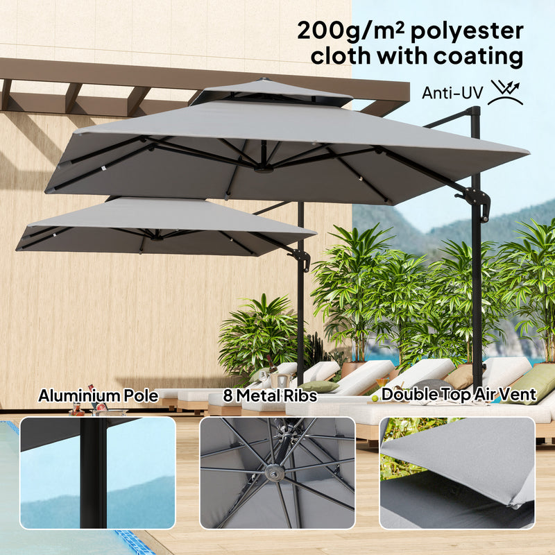 Light Grey 3x3m Cantilever Parasol with Aluminium Frame Crank Tilt and Base by Outsunny