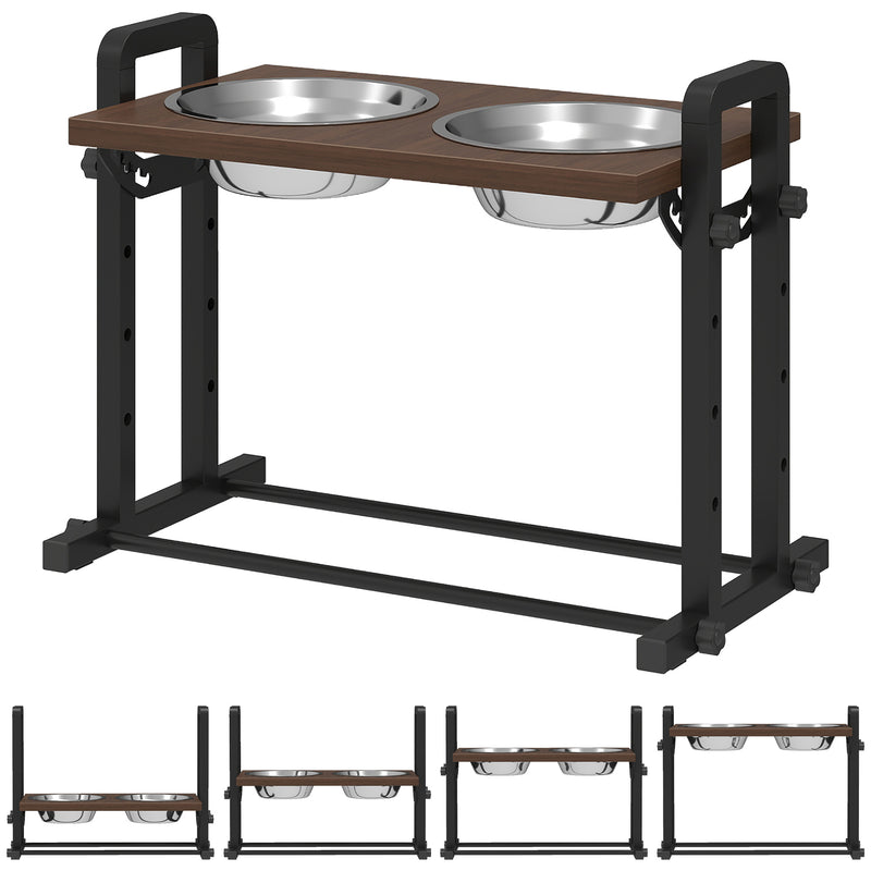 Adjustable Elevated Dog Feeder With 4 Heights And Angled Bowls For All Breeds Brown AOSOM