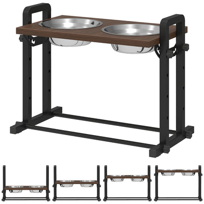 Adjustable Elevated Dog Feeder With 4 Heights And Angled Bowls For All Breeds Brown AOSOM