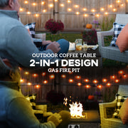 Grey Rattan Gas Fire Pit Table with Lid 13KW Outdoor Patio Heater and Coffee Table