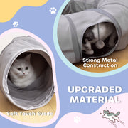 2 in 1 Cat Tunnel and Bed with Hanging Ball and Peek Hole for Indoor Play, Grey AOSOM