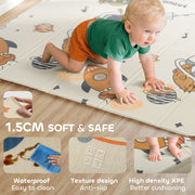 Foldable Double Sided Baby Play Mat for Indoor and Outdoor Use Water Resistant Blue AOSOM