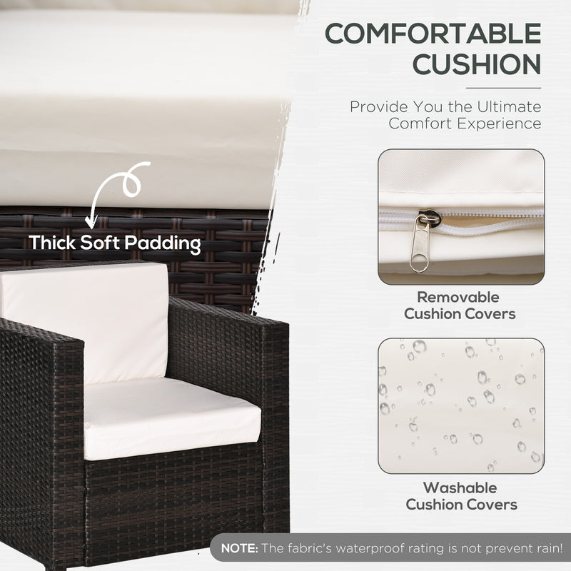 Brown Rattan Garden Armchair with Thick Cushion Single Seater for Outdoor Comfort