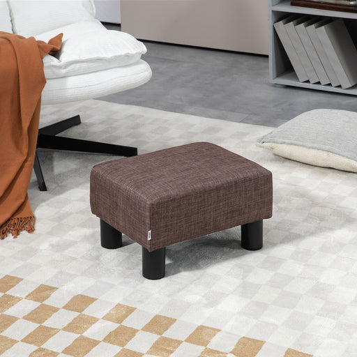 Linen Fabric Footstool Ottoman Cube with Storage and Plastic Legs for Living Room, Brown