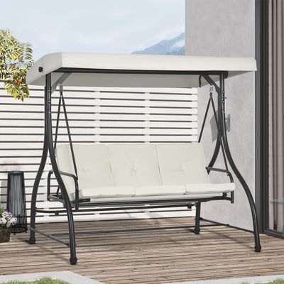 3 Seater Garden Swing Chair with Adjustable Canopy and Metal Frame Cream White by Outsunny