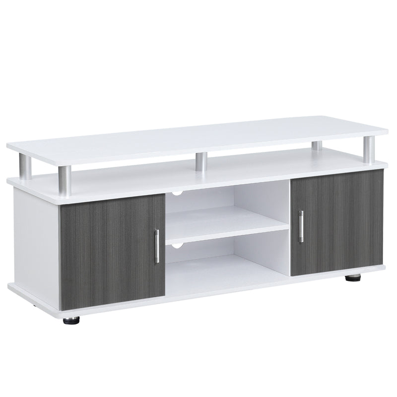 Grey and White TV Cabinet for TVs up to 50 Inch with Storage Shelves and Cupboards