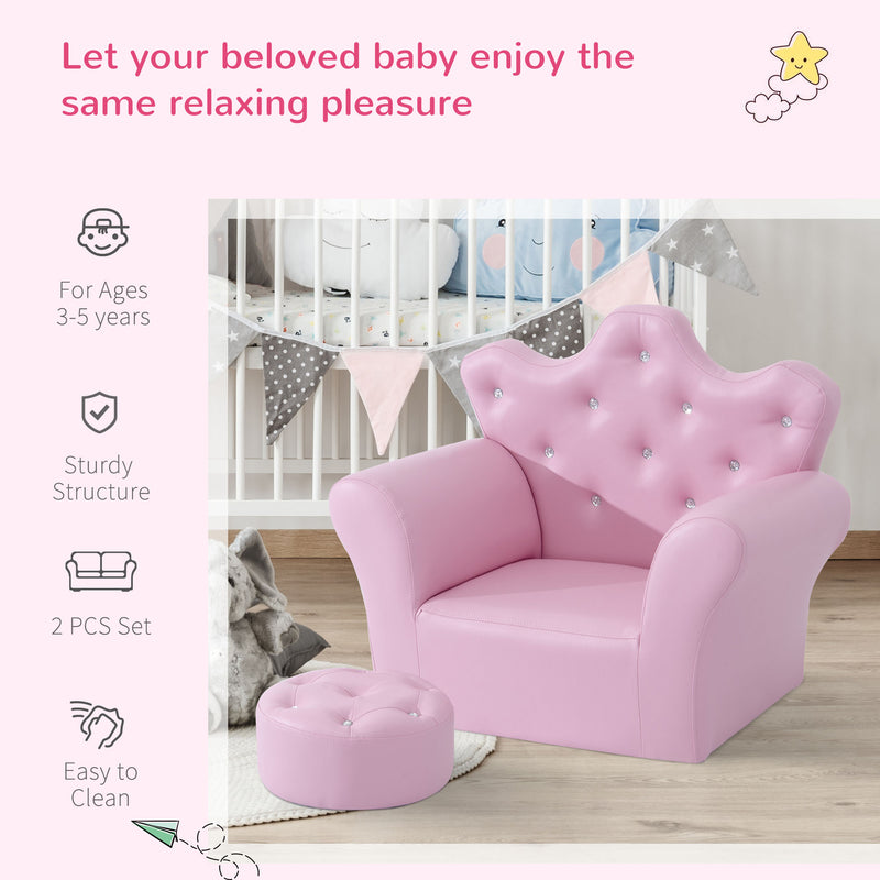 Kids PU Leather Armchair with Footstool Ideal for Reading or Relaxing, Pink