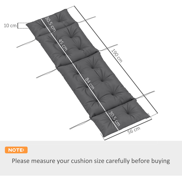 Dark Grey Sun Lounger Cushion 190x56x10cm UV Resistant Thick Sunbed Pad With Ties by Outsunny