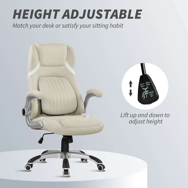 Linen Look Swivel Office Chair with Adjustable Height and Tilt for Home Desk Use Beige