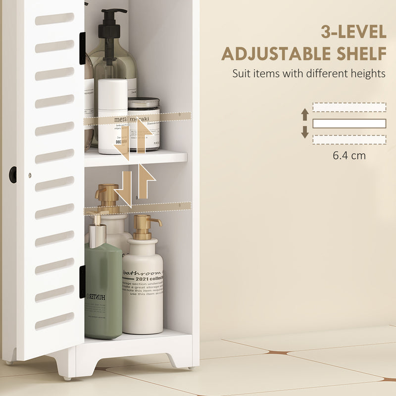 Slim Bathroom Storage Cabinet With Adjustable Shelf And Louvered Door White