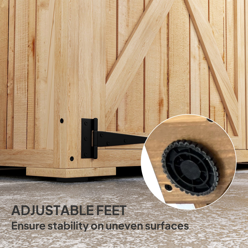 Wooden Garden Storage Shed With Shelves and Double Doors for Tools and Equipment Natural