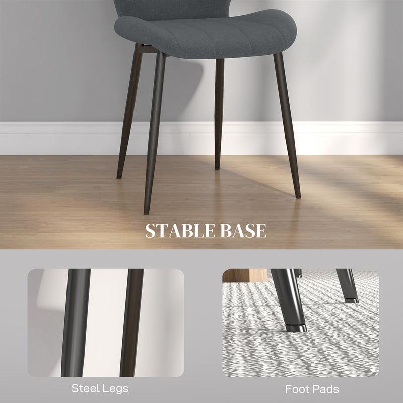 Set of 4 Flannel Upholstered Tub Chairs for Dining or Lounge with Padded Seats Dark Grey