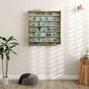 Rustic Brown 7 Tier Wall Display Cabinet With Glass Doors and Adjustable Shelves by HOMCOM