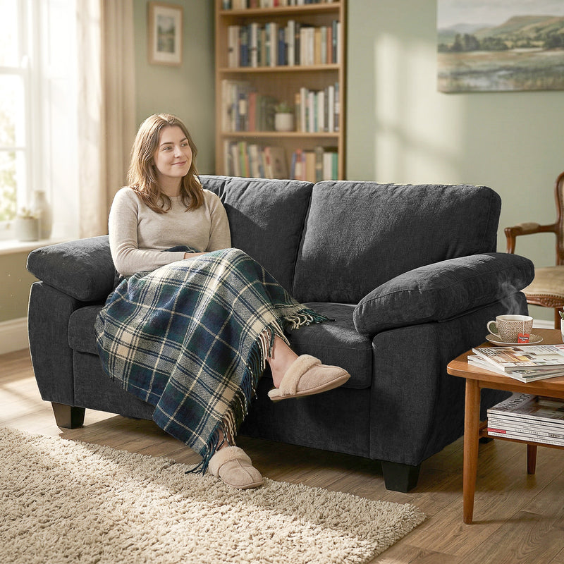 2 Seater Sofa for Small Spaces with Thick Cushions and Soft Chenille Fabric Dark Grey