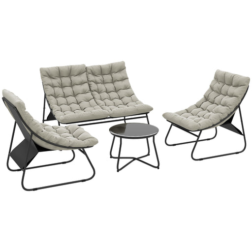 4 Seater Garden Furniture Set with Loveseat Sofa Chairs and Glass Table Light Grey by Outsunny