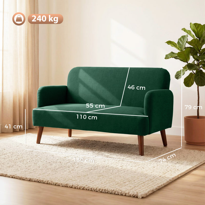 2 Seater Sofa with Raised Legs for Easy Cleaning and Compact Living Spaces Dark Green