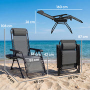 Zero Gravity Reclining Sun Lounger with Cushion and Side Tray for Garden Relaxation Dark Grey AOSOM