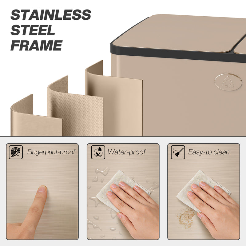 Gold 30L Double Kitchen Recycling Bin with Deodorisers for Waste Separation, Stainless Steel