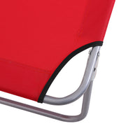 Red Folding Reclining Sun Lounger with Adjustable Canopy for Beach or Garden Relaxation