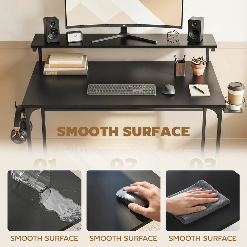 Computer Desk with Shelves and Cup Holder for Small Spaces Black AOSOM