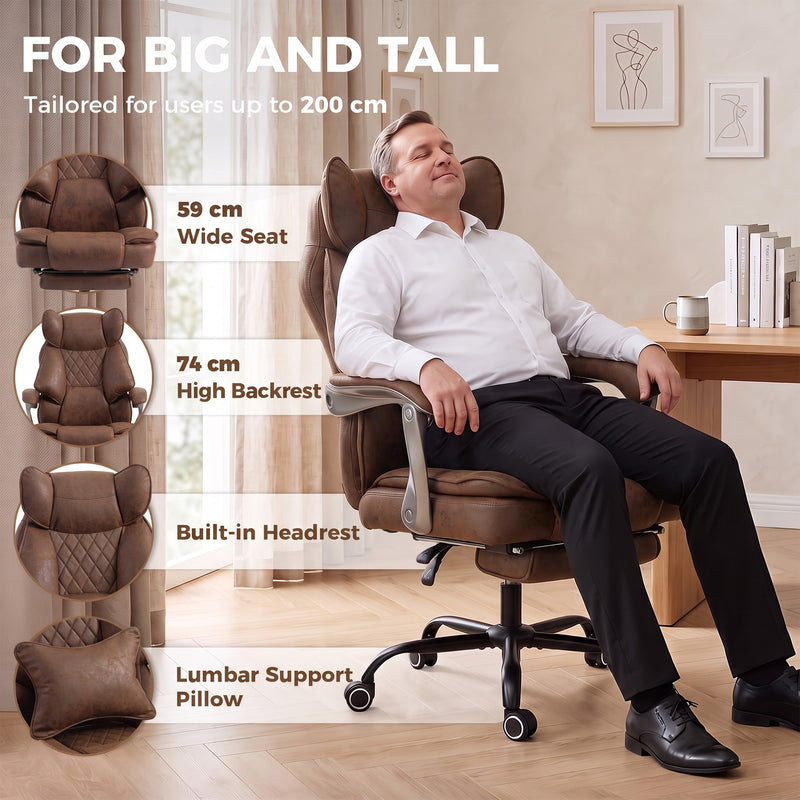 Office Chair for Tall and Large Adults with Wide Seat Reclining Back and Lumbar Support Dark Brown
