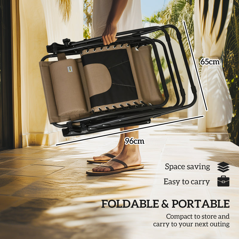 Set of 2 Zero Gravity Outdoor Reclining Chairs with Canopy Cup Holder and Cushion by Outsunny