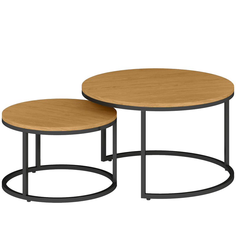 Set of Two Space-Saving Stacking Side Tables with Wood Effect Finish for Living, Room Brown